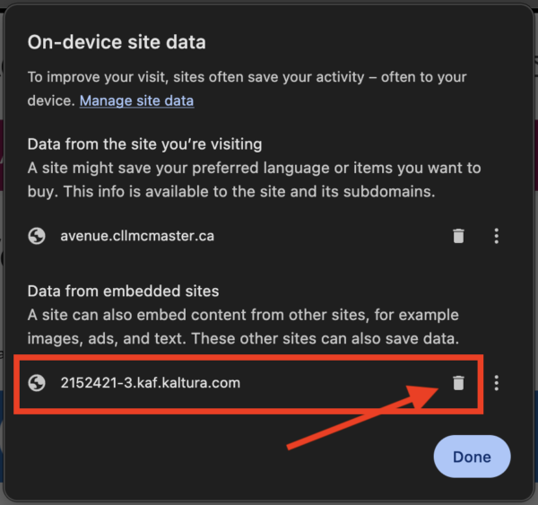 delete the Kaltura cookie
